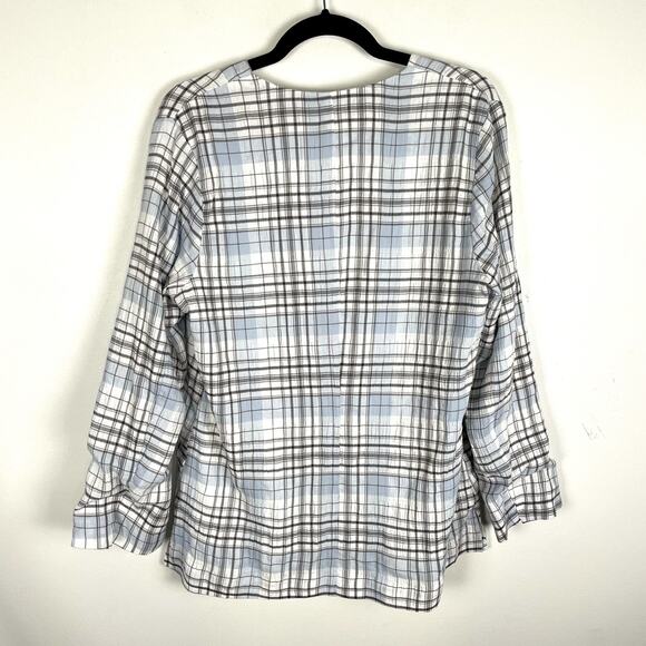 Melrose and Market Plaid Seersucker Oversized Blazer Womens M Blue White Jacket - Picture 3 of 16